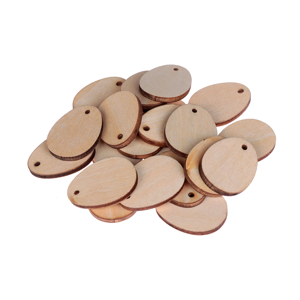 

20/100pcs 20-40mm Unfinished Blank Natural Wood Easter Eggs Chip Ornament Hanging Tag Wedding Party Decoration DIY Crafts