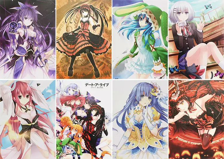 

8pcs/set High Quality Cartoon Anime Date a Live Posters Paper Poster Wall Sticker Room Decoration 42X29cm action figures