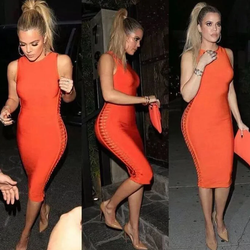 

Sale HIGH QUALITY Newest Fashion 2018 Designer Dress Women's Sleeveless Bodycon Bandage Dress Party Dress