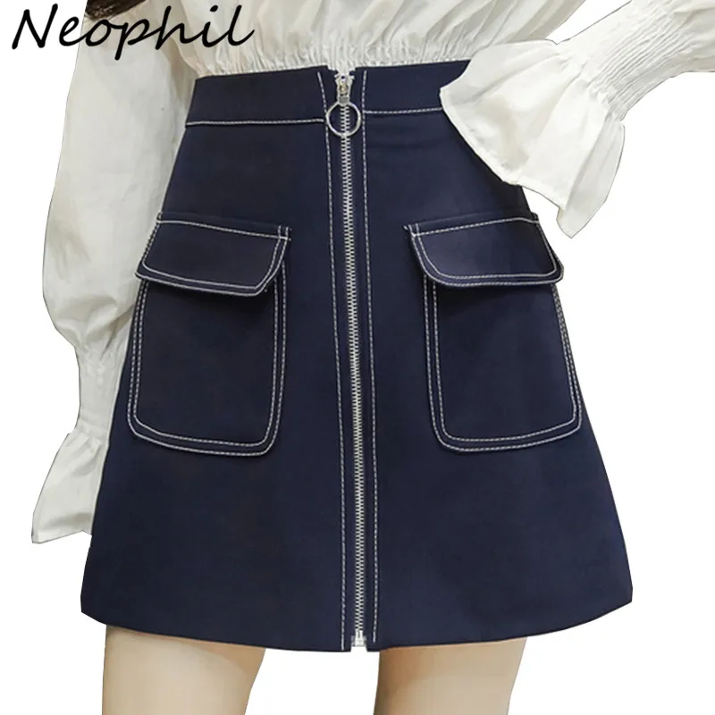 

Летние джинсовые юбки Neophil, женские мини-юбки на молнии с карманами в стиле преппи, трапециевидная короткая школьная юбка, юбка-пачка, S1706