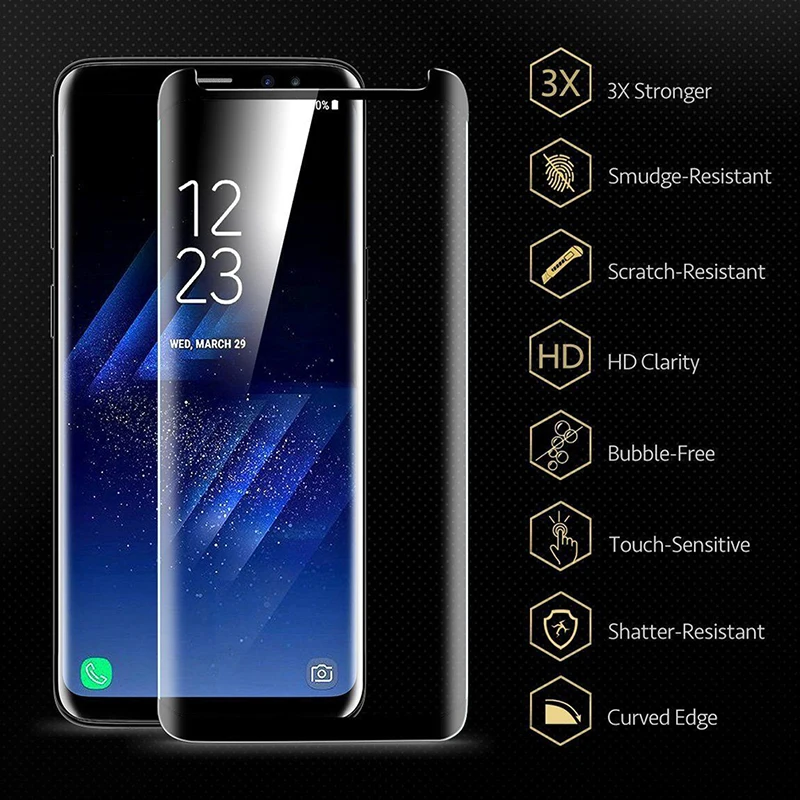 Для Samsung Galaxy S9 S8 Plus Защитная пленка для экрана полностью клеящаяся клейкая из