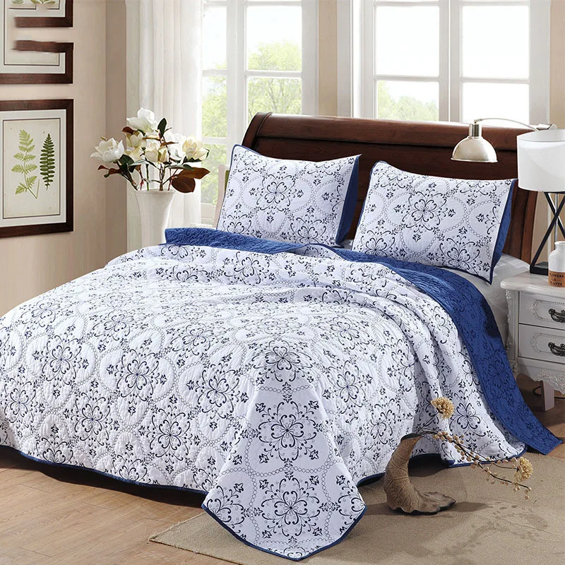 CHAUSUB Quality Embroidered Quilt Set 3PCS Cotton Quilts Quilted Bedspread Bed Cover Sheets