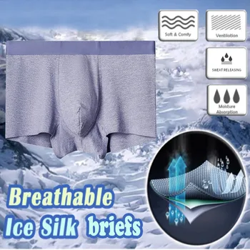 

Breathable Boxershorts Sexy Underwear Men Large Size Cozy Summer Cool Ultra-thin Ice Silk Boxers Anti-slip Underpant Bokserki 5#