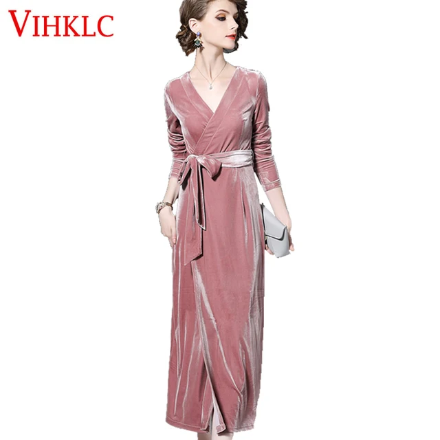 pink velvet dress long sleeve