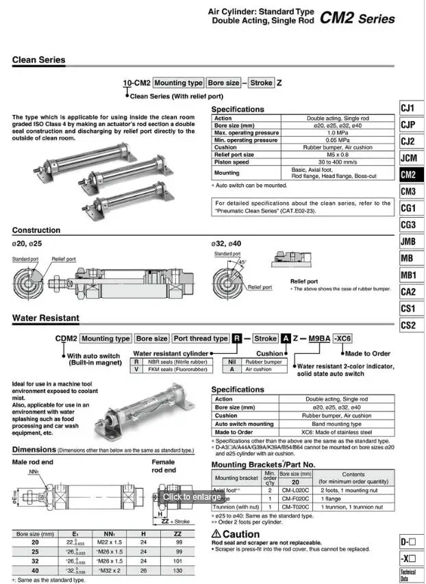 CDM2KB20-50AZ CDM2KB40-50Z SMC из нержавеющей стали мини цилиндр пневматические инструменты CDM2KB серии