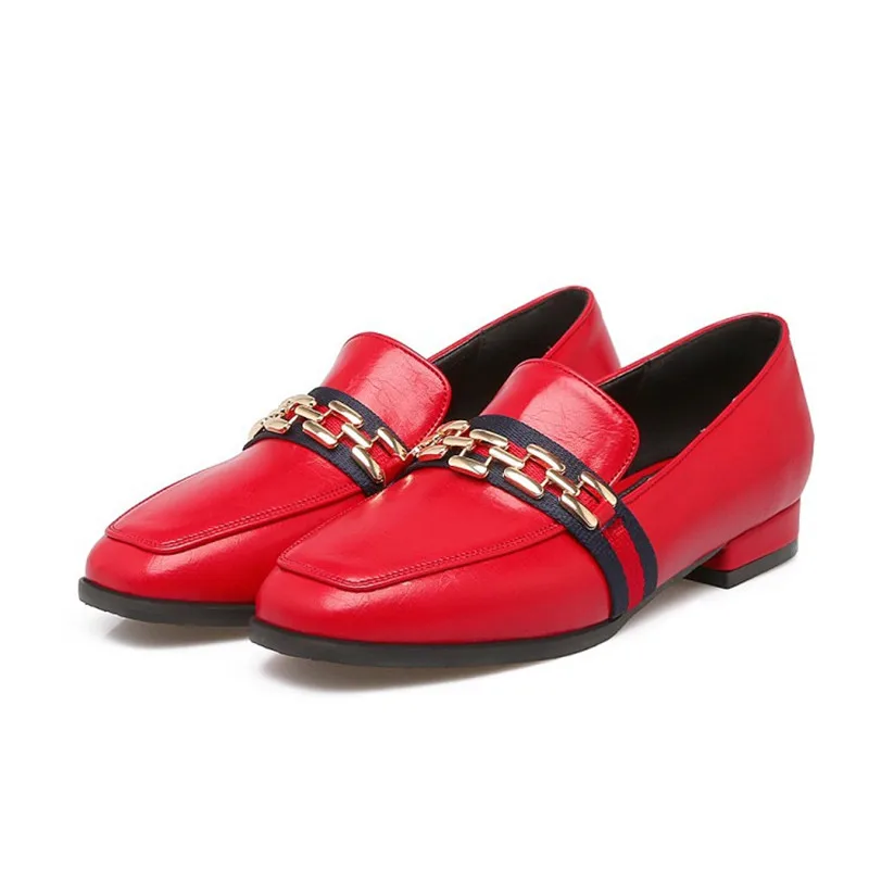 

Spring Women's Fashion Pumps Shoes Elegant Creepers Chain Breathable Leather Fabric Zapatos Mujer Solid Shoes Red Big Size 543