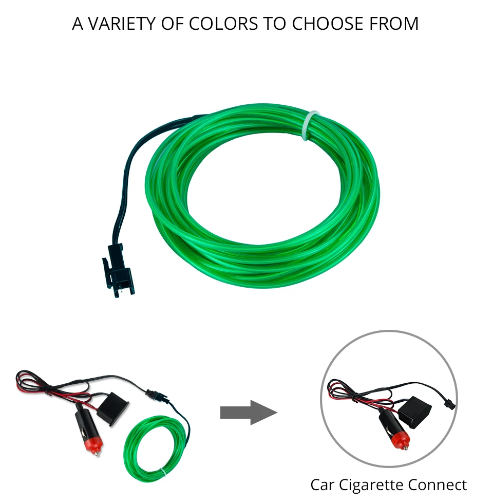 LED Car Styling Green color 1M 2M 3M 4M 5M Ambient Light Flexible Neon Strip led Car Interior Lights Trim El Cold Light 5V (5)
