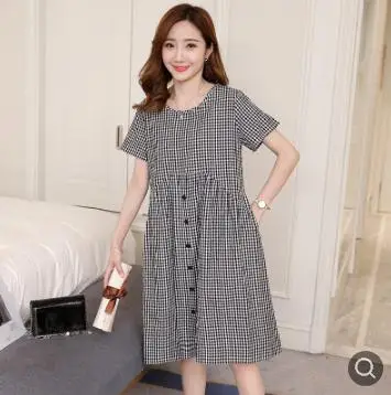 Maternity Clothes 2019 Summer New Short-sleeved Plaid Casual Pregnancy Dress Korean Cotton Dresses for Pregnant Women QL1813