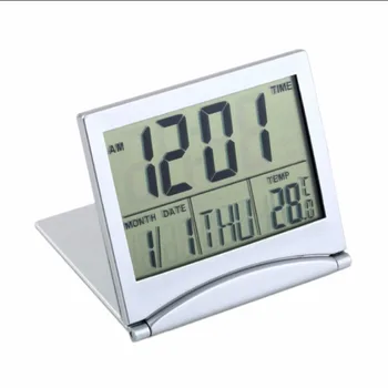 

Folding LED Digital LCD Alarm Clock Desk Table Weather Temperature Travel Mini Flip Over Electronic Clock Snooze Function