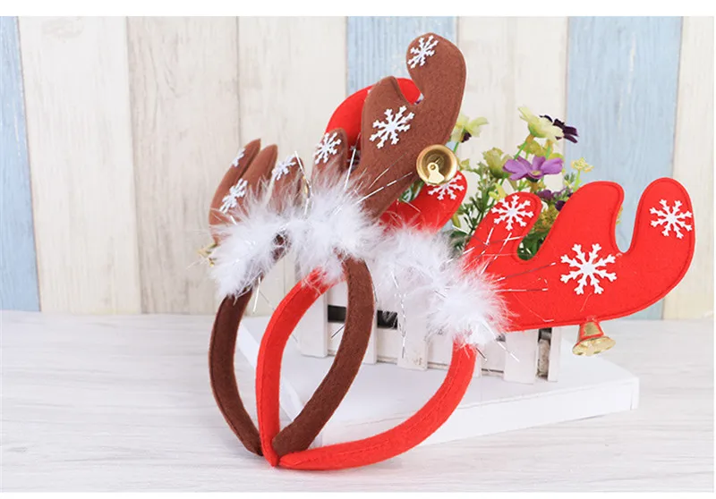 3 цвета Рождество перья оголовье Санта-Снежинка Moose оленей партии Декор двойной волос Группа застежка Для детей голову обруч
