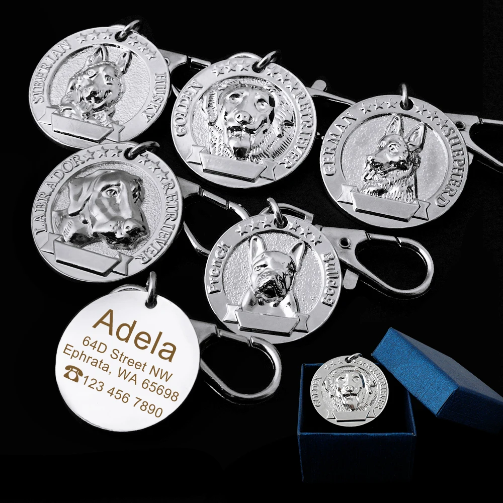 

Dog ID Tag Engraved Personazlied Dog Name Tags Nameplate French Bulldog Anti-lost Pet Pendant Dog Accessories Collar Pendant