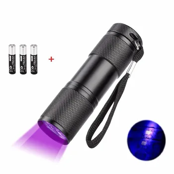 

9 LED UV Flashlight Torch Light 395nm Ultra Violet Light UV Lamp AAA Battery For Ink Marker Checker Cash Detection