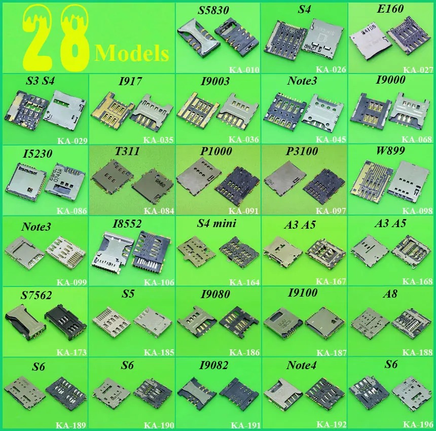 Разъем для считывания SIM-карт 28 моделей Samsung I9200 I9100 i8552 i9128 i879 i8262 i8260 Note3 S4 S5 S6 N9000 |