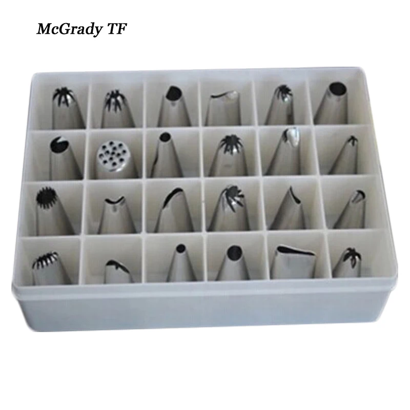 

24pcs/set Icing Piping Nozzles Pastry Tips Cake Sugarcraft Decorating Tool Stainless Steel Nozzle Set DIY Cake Decor Tips