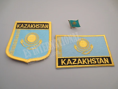 

National Flag Embroidery Patches and Metal Flag Lapel Pin KAZAKHSTAN