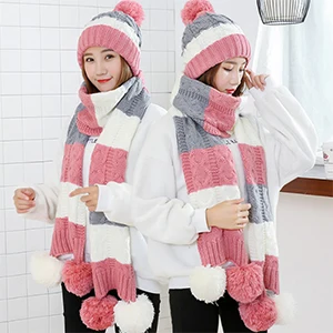 Pink Set 1 Модный подарок, теплая шерстяная зимняя женская шапка, s и шарфы, элегантный шарф, шапка, набор для женщин, 2 вида, шапка, шарф, наборы, длинные женские шарфы - Цвет: Pink Set 1