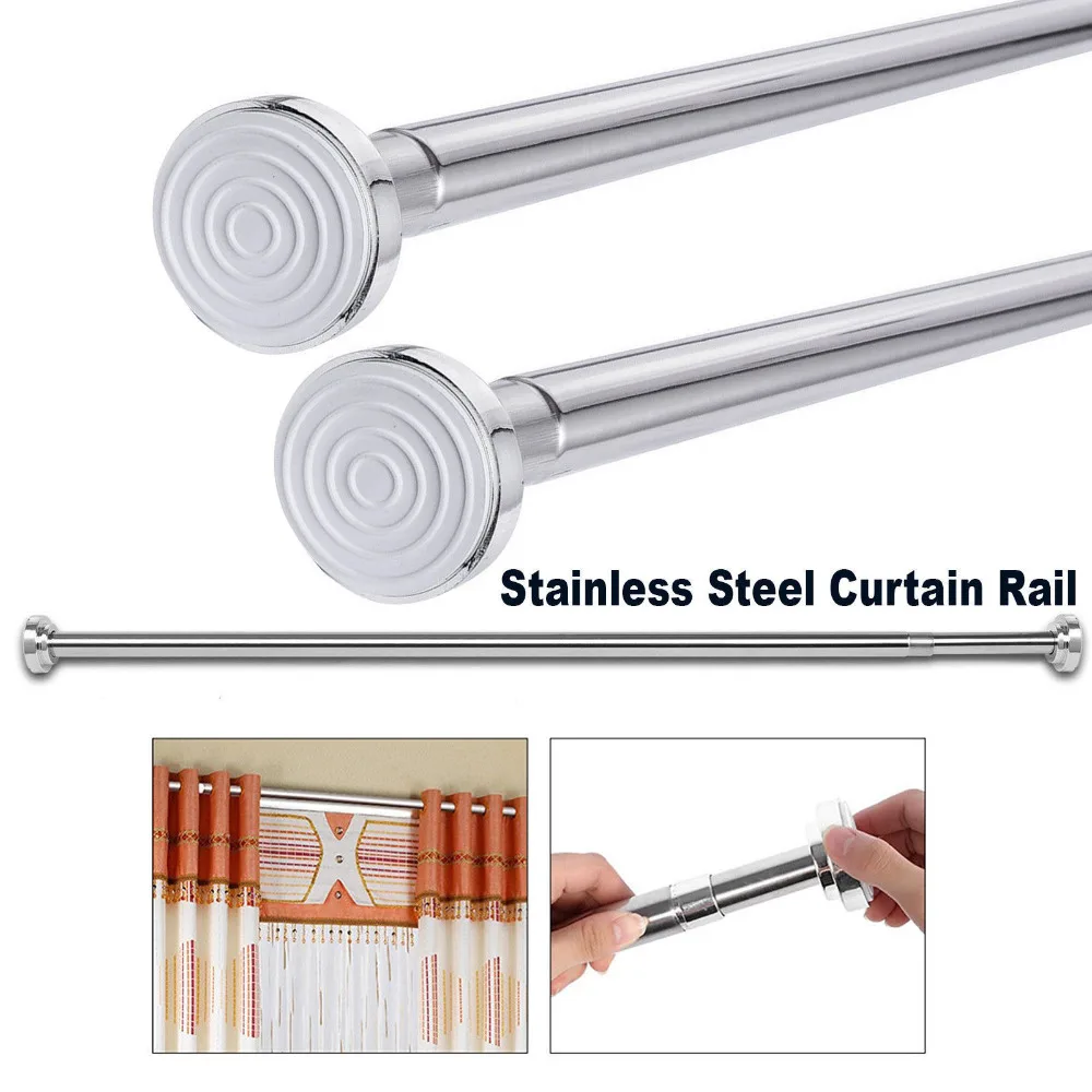 

Adjustable 85cm to 150cm Stainless Steel Spring Tension Rod Rail for Clothes / Towels / Curtains (Silver) Curtain Pole Rods