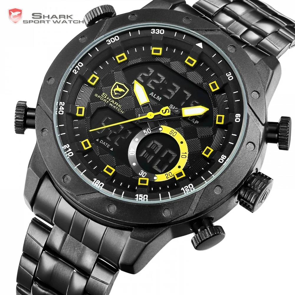 SHARK Watches Fashion Casual Analog Digital LCD Display Auto Date Calendar Alarm Clock erkek kol saati Wristwatch for Men /SH593