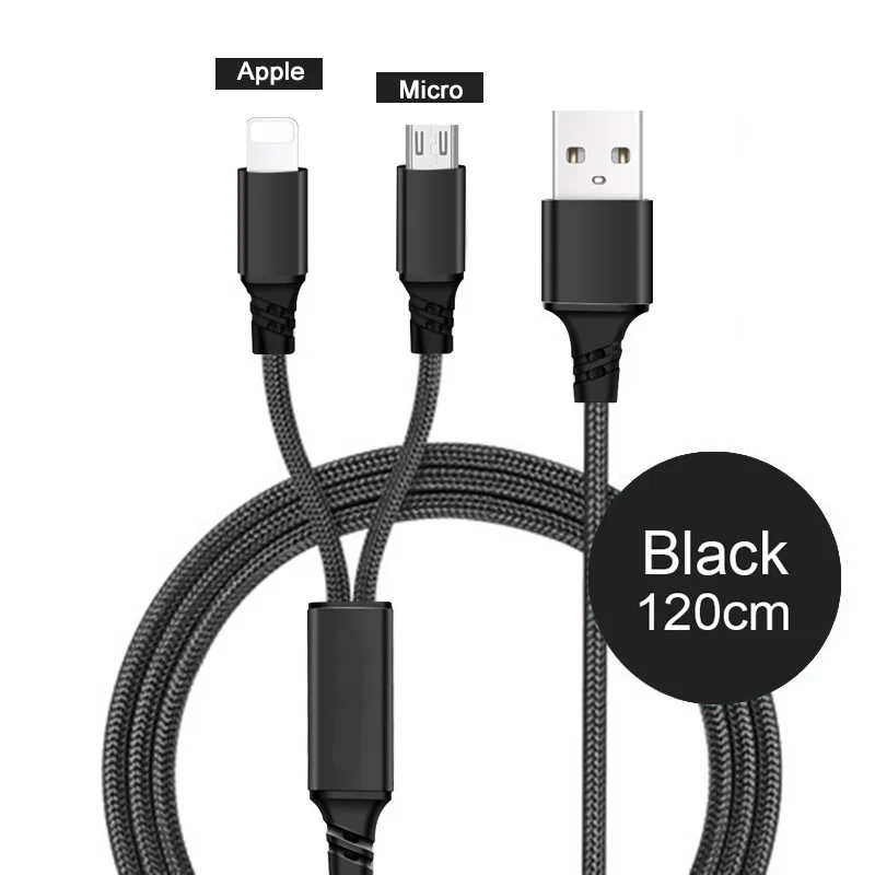 Type-C Micro 8 Pin 3 в 1 usb кабель для зарядки для iPhone 6 s 6s 7 8 Plus X Xs Max XR 2в1 samsung huawei Xiaomi Android провод шнур - Цвет: 2in1 1.2M Black