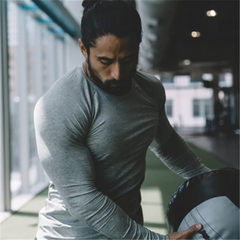 Yemeke ماركة الرجال القمصان ضغط طبقة قاعدة لياقة قميص رياضي قميصا طويل الأكمام التمويه homme القمم