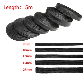 

Dropship 5M4/6/8/10/12/15/20/25/30mm Black Insulation Braided Sleeving Tight PET Expandable Cable Sleeve nylon braid protection