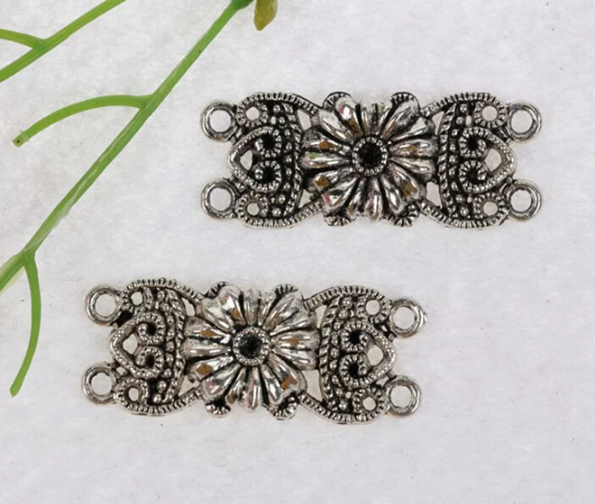 

Flower Rectangle Four Holes Connector Charms Vintage Gold Silver For Jewelry Making Bracelet Handmade Accessories 10PCS A860