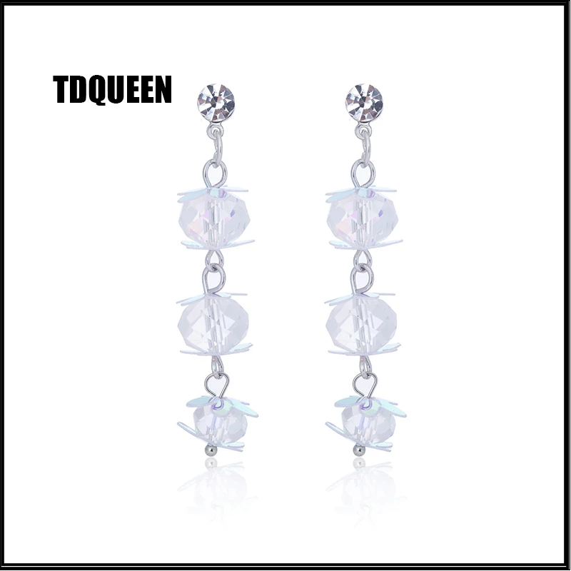 

TDQUEEN Crystal Beads Dangles Earrings Golden Silver Color Long Pendant Statement Ear Jewelry Simple Korean Style Women Earrings