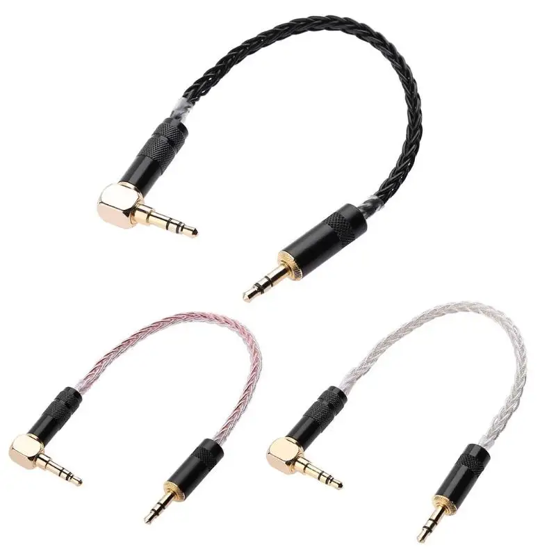 

Handmade Braided 8-Core Silver Plated Cable 90 Degree 3.5mm Jack Male to Male Balanced Stereo Audio Cord Wire for Headphone
