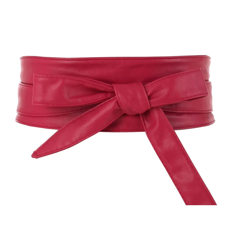Женский ремень из искусственной кожи ремень для широкой талии с завязками вокруг Obi пояс корсет Cinch пояс для дам женское платье широкие пояса - Цвет: Rose Red