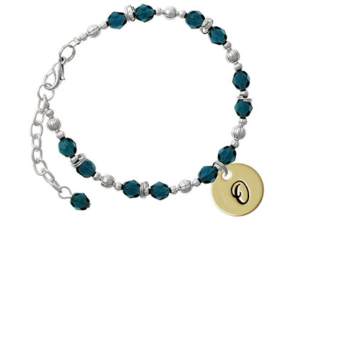 Goldtone Large Disc Letter - O - 3/4'' Navy Blue Beaded Bracelet