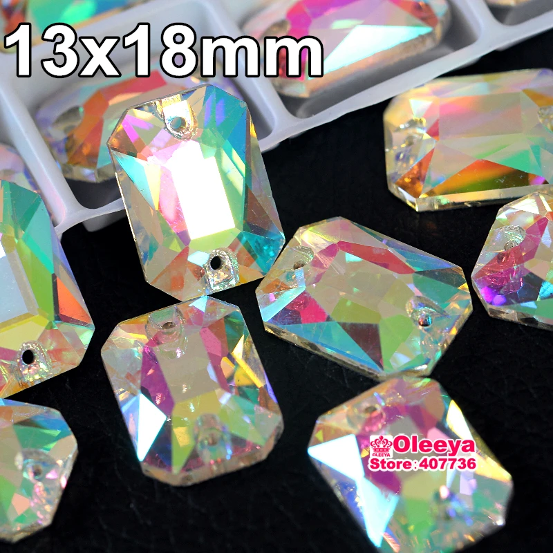 

13x18mm 24 pcs Rectangular octagonal Clear Crystal AB Sew On Rhinestones Flatback 2 Holes Sewing Stones For Wedding Dress Y3268