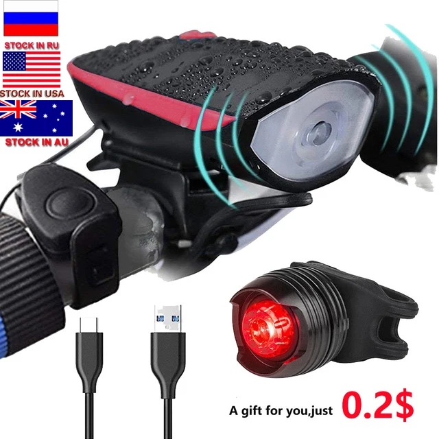 

MTB Bike Light Head LED Flashlight Bicycle Bell Luces Bicicleta Multifunction Lamp Cycling Headlight Accessories Stock in US,AU