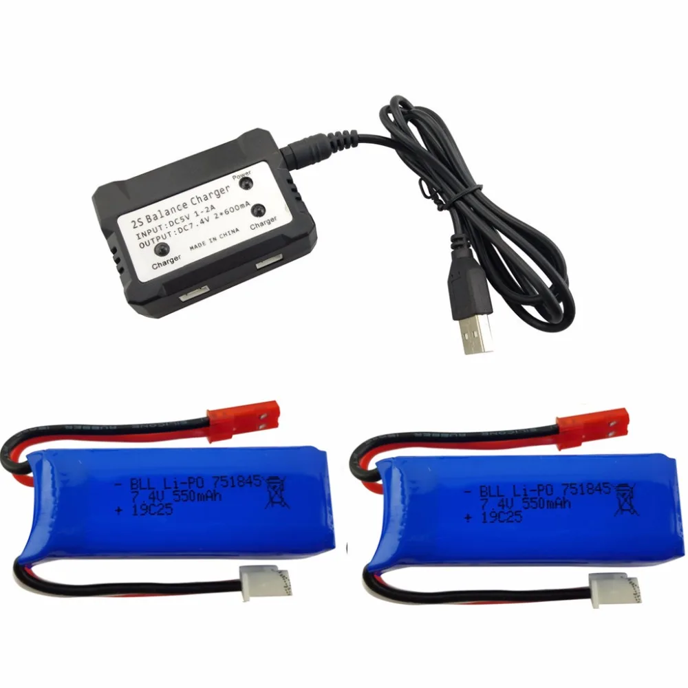 

2PCS 7.4V 550mAh lithium battery with 2 in 1 charger for wltoys K969 K979 K989 K999 P929 P939 Accessories