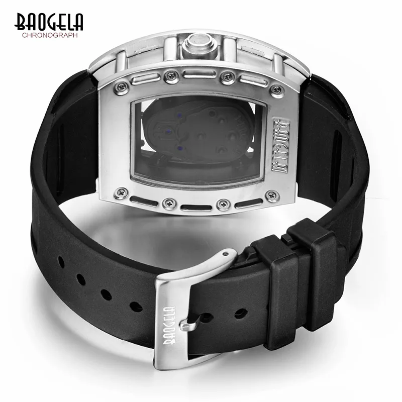 Baogela Мужская мода Военный силиконовый ремешок прямоугольник циферблат череп лицо Спорт кварцевые наручные часы BGL1612G-1