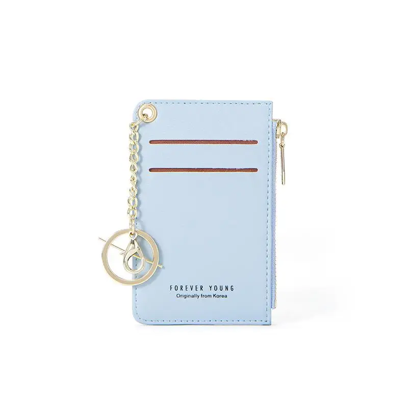 Unishow Women Card Holder Pu Leather Key Chain Wallet Small Card Wallets Female Mini Credit Card Holders Zipper Coin Purse Bag - Цвет: Синий