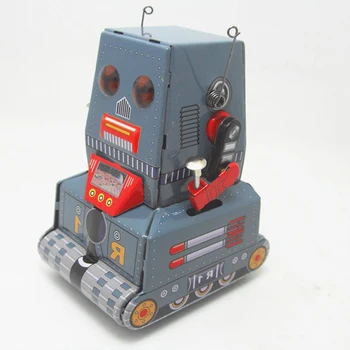 

Tin Tank Robot Nostalgic Winding ClockWork Mechanical Toy Wrought Iron Crafts Drums