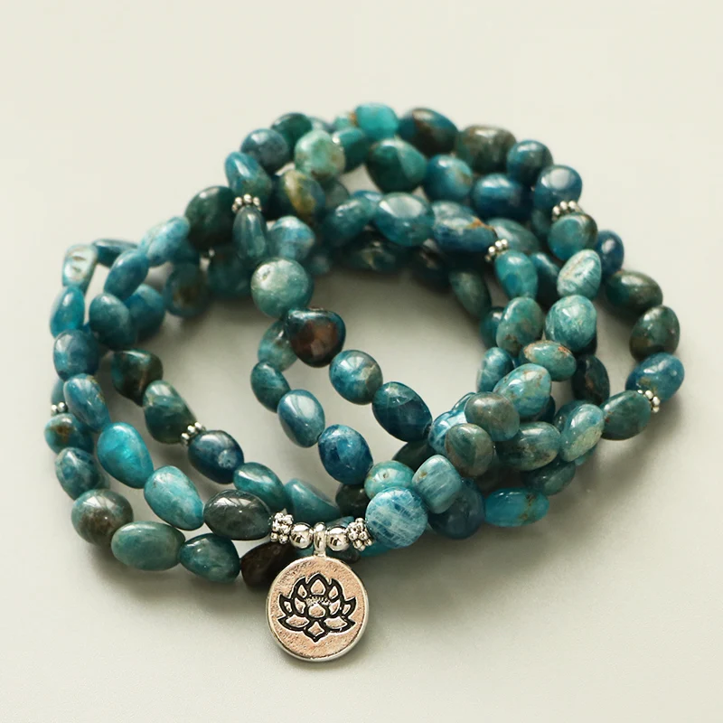 EDOTHALIA Unshaped Natural Apatite Stone 108 Beads Mala браслет для женщин мужчин любителей йоги