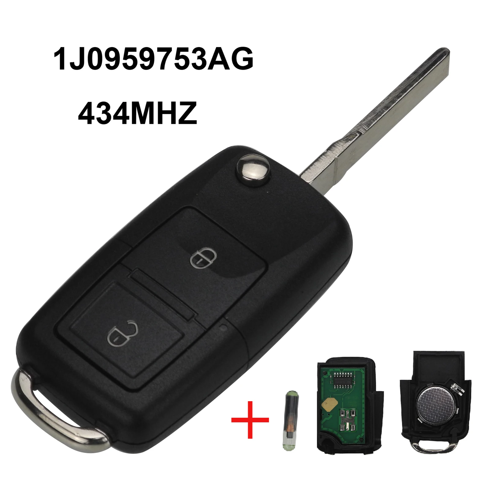 

IJ0959763AG 434mhz Chip ID48 Remote Folding Car Key for Vw VOLKSWAGEN MK4 Seat Altea Alhambra Ibiza 2 Buttons Styling