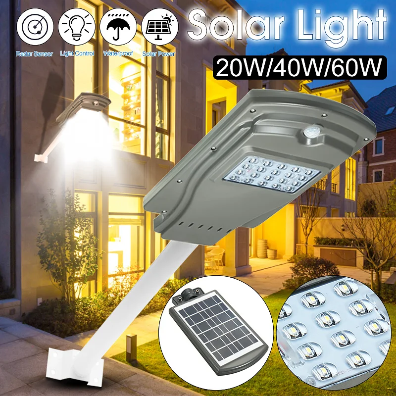 

Smuxi 20W 40W 60W Solar Powered LED Street Light Outdoor Waterproof Courtyard Parking Light Light Control with Radar Sensor