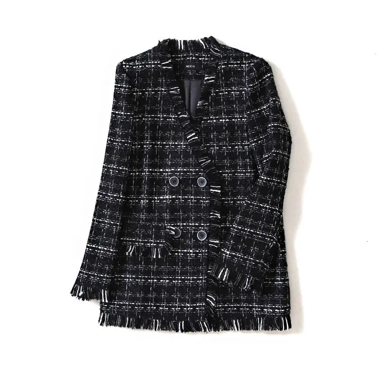 

New WT0037 Autumn Winter Short Style Style Chequered Coarse Wool and Small Fragrant Wool Coat
