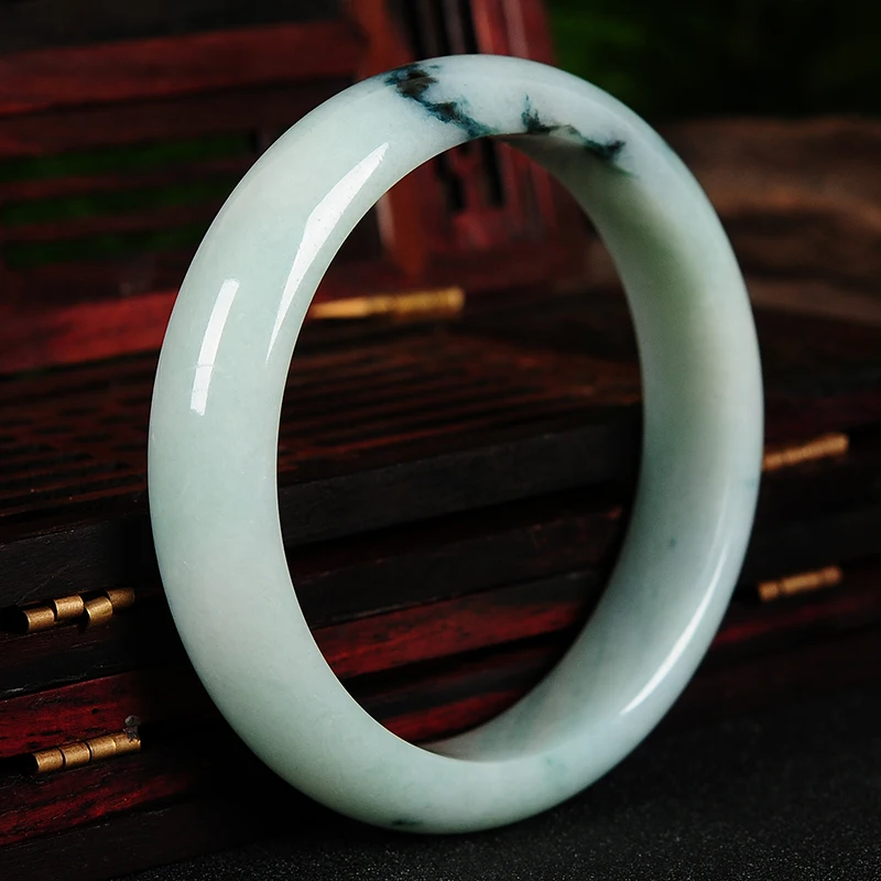 

Natural A goods green light floating jade bracelet jade 58# jade ring wrist jade bracelets with certificate