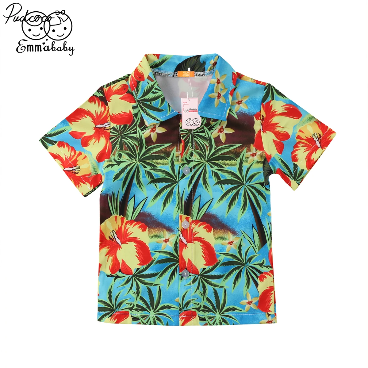 

Hawaiian Style Boys Shirts Casual Summer Cotton Short Sleeve Coconut tree Flowers Print T-Shirt 1-5Years Helen115