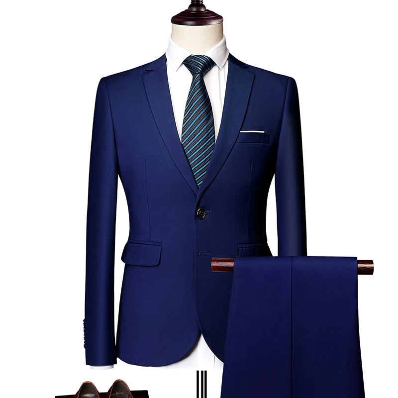 Костюм мужской весна и осень высокого класса на заказ бизнес блейзеры из трех частей/тонкий большой размер многоцветный бутик-костюм - Цвет: 2pcs-Royal blue