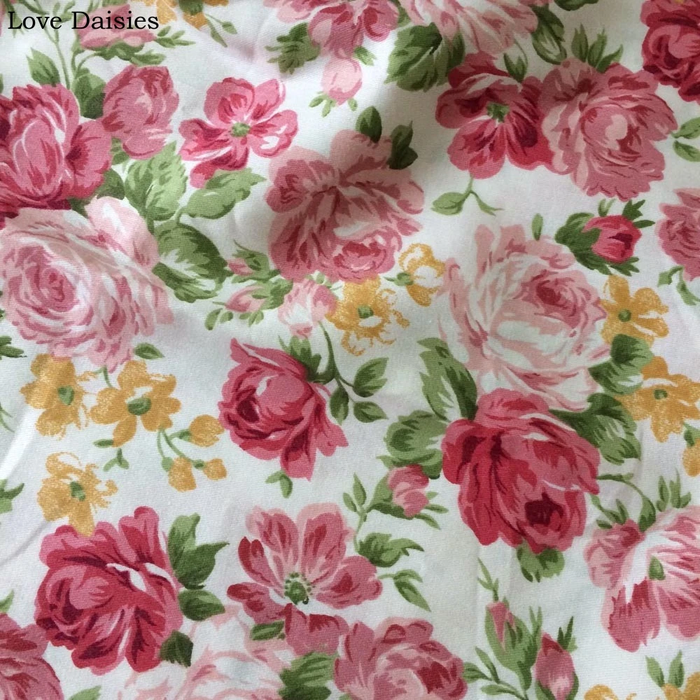 Хлопок саржа элегантный розовый красный желтый цветы Цветочные ткани для DIY Детская кроватка постельные принадлежности девушка одежда платье одежда ручная работа