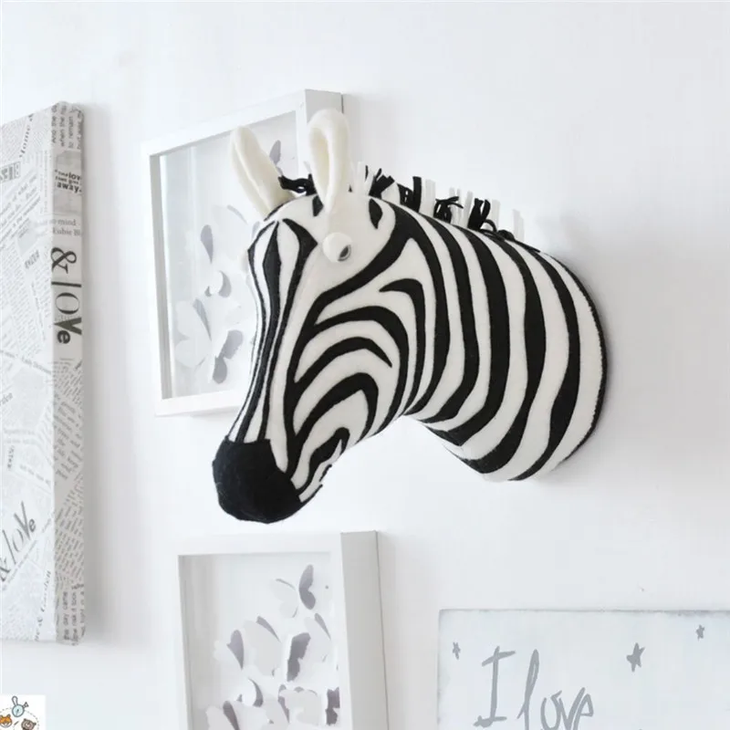 

3D Animal Head Wall Mount Zebra/Elephant/Giraffe Stuffed Toys Children Kids Room Wall Hanging Decoration Birthday Christmas Gift