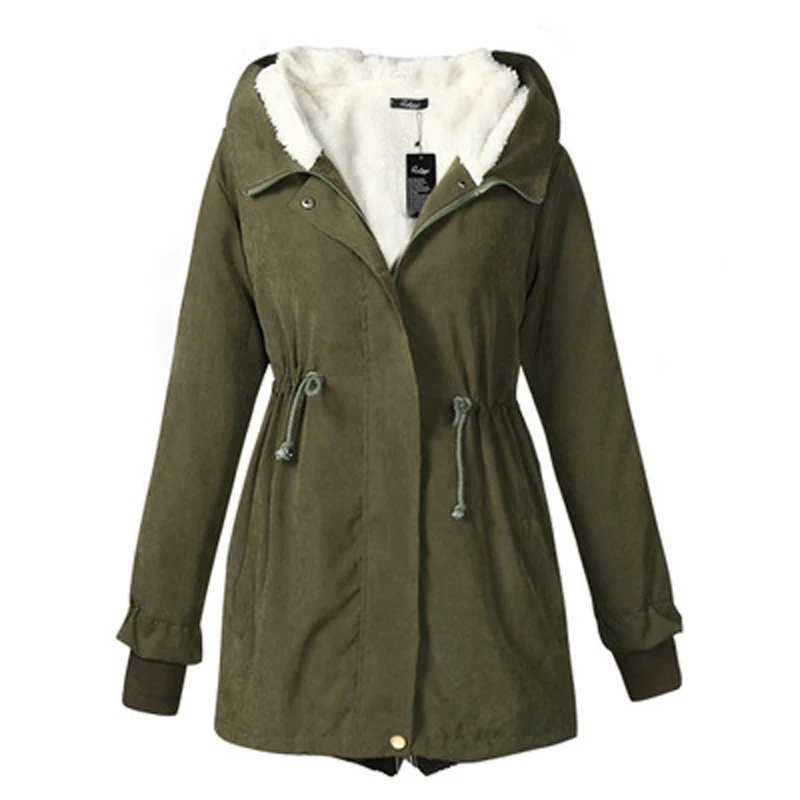 2017 Plus Size Women Winter Army Green Jacket Basic Coats Thick Parkas