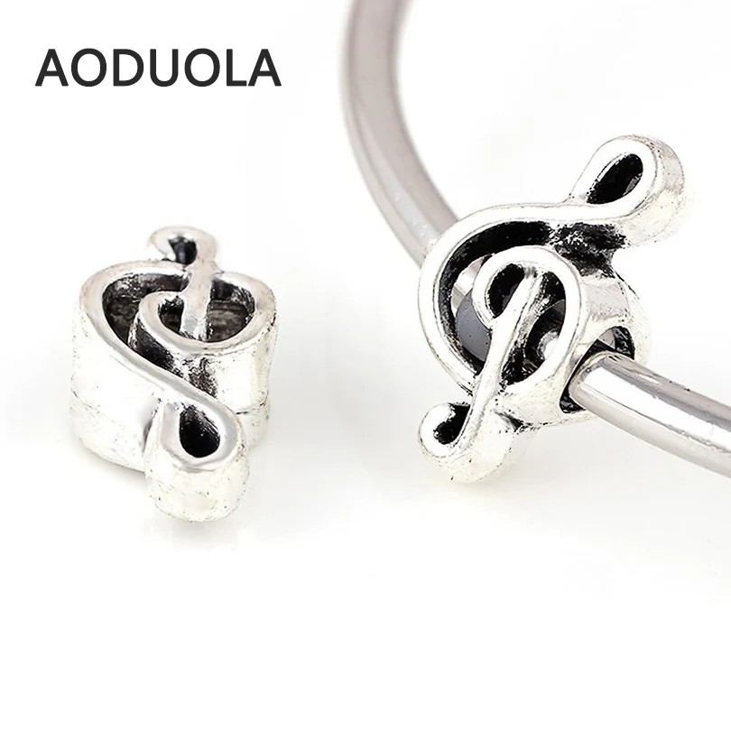 

10 Pcs a Lot Big hole Silver plated Beads DIY European Beads Music letters Bead Fit For Pandora Charms Bracelet