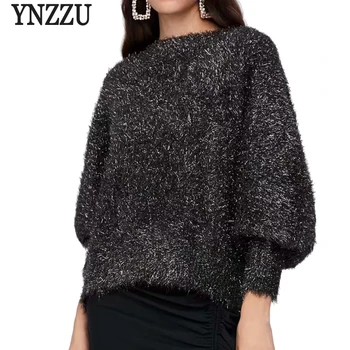 

Newest Fashion 2018 Autumn Winter Women Sweater Chic Metal Line Batwing Sleeve Loose Female Knitted Pullover High Quality YT473