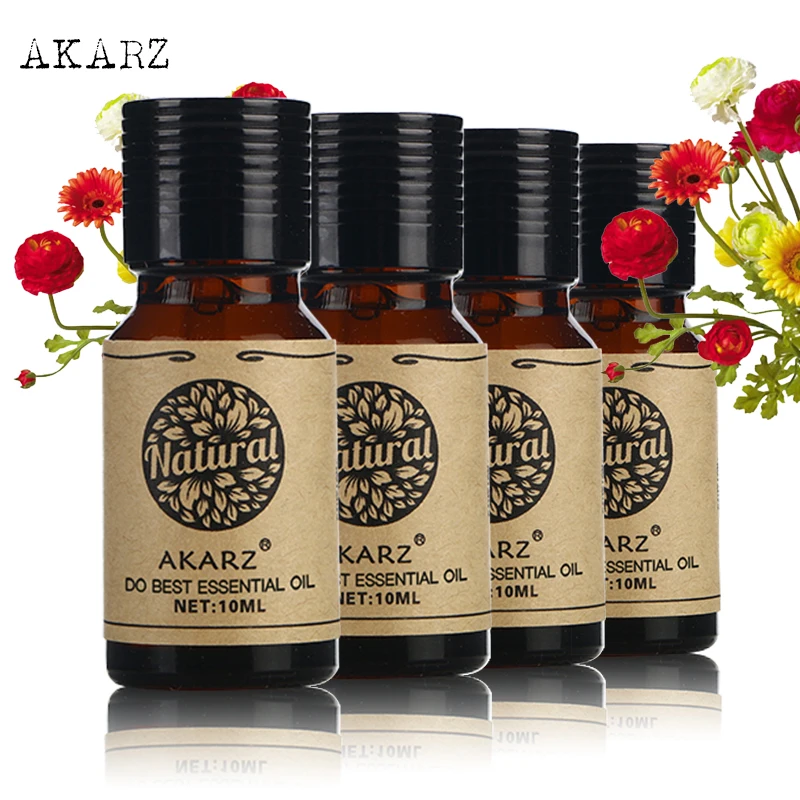 

AKARZ Cherry blossom rose geranium jasmine essential oil Essential Oils Aromatherapy, Massage,Spa, Bath 10ml*4