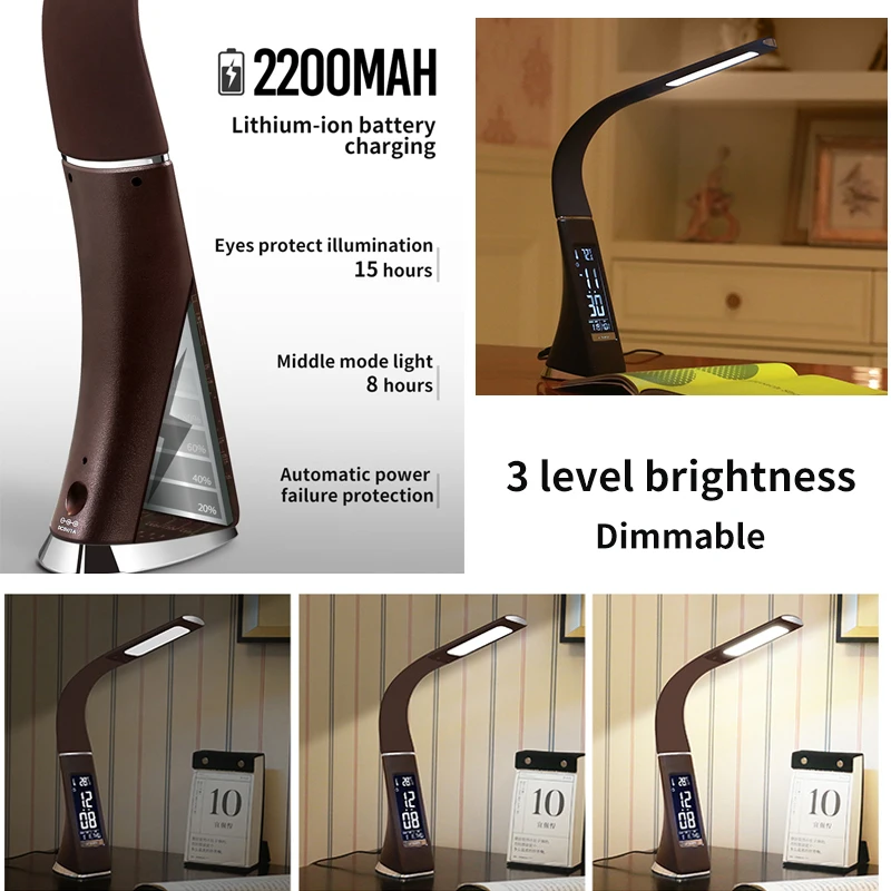 Billige WoodPow Helle Business LED Schreibtisch Lampe Wiederaufladbare Dimmbare Lesen Schreibtisch Licht 3 Licht Modus Tisch Lampen Wecker LCD Display